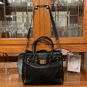 Michael Kors Black Hamilton Whipped Leather Tote Bag